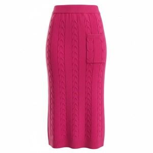 Pink Cable Knit Midi Sweater Skirt M Elastic Waist Ribbed Pencil